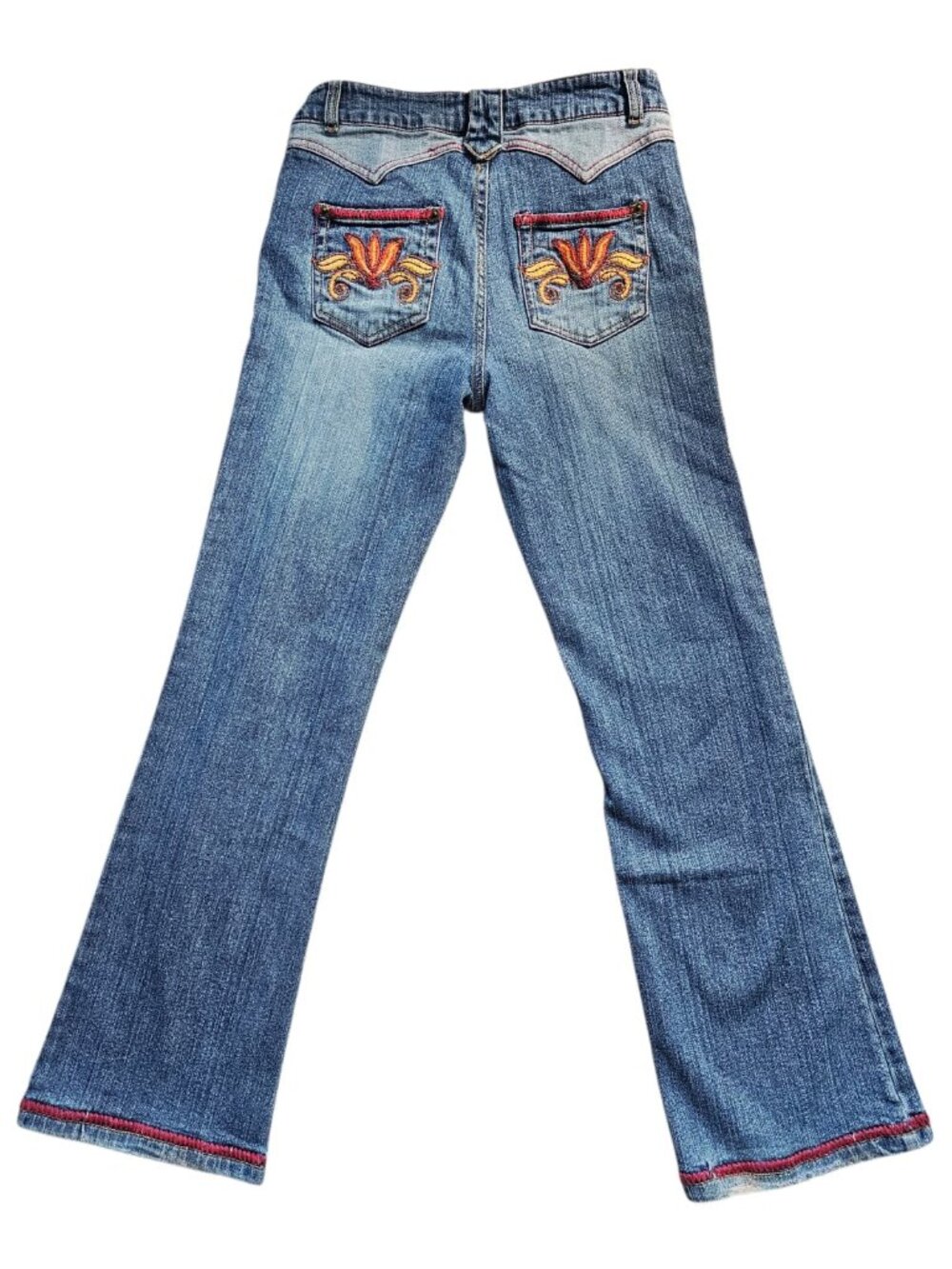 Y2K Mary-Kate and Ashley embroidered distressed flare denim jeans youth size 14